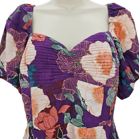 Band of the Free Womans size S Aimee Purple Floral Puff Sleeve Mini Dress NEW - Picture 2 of 8